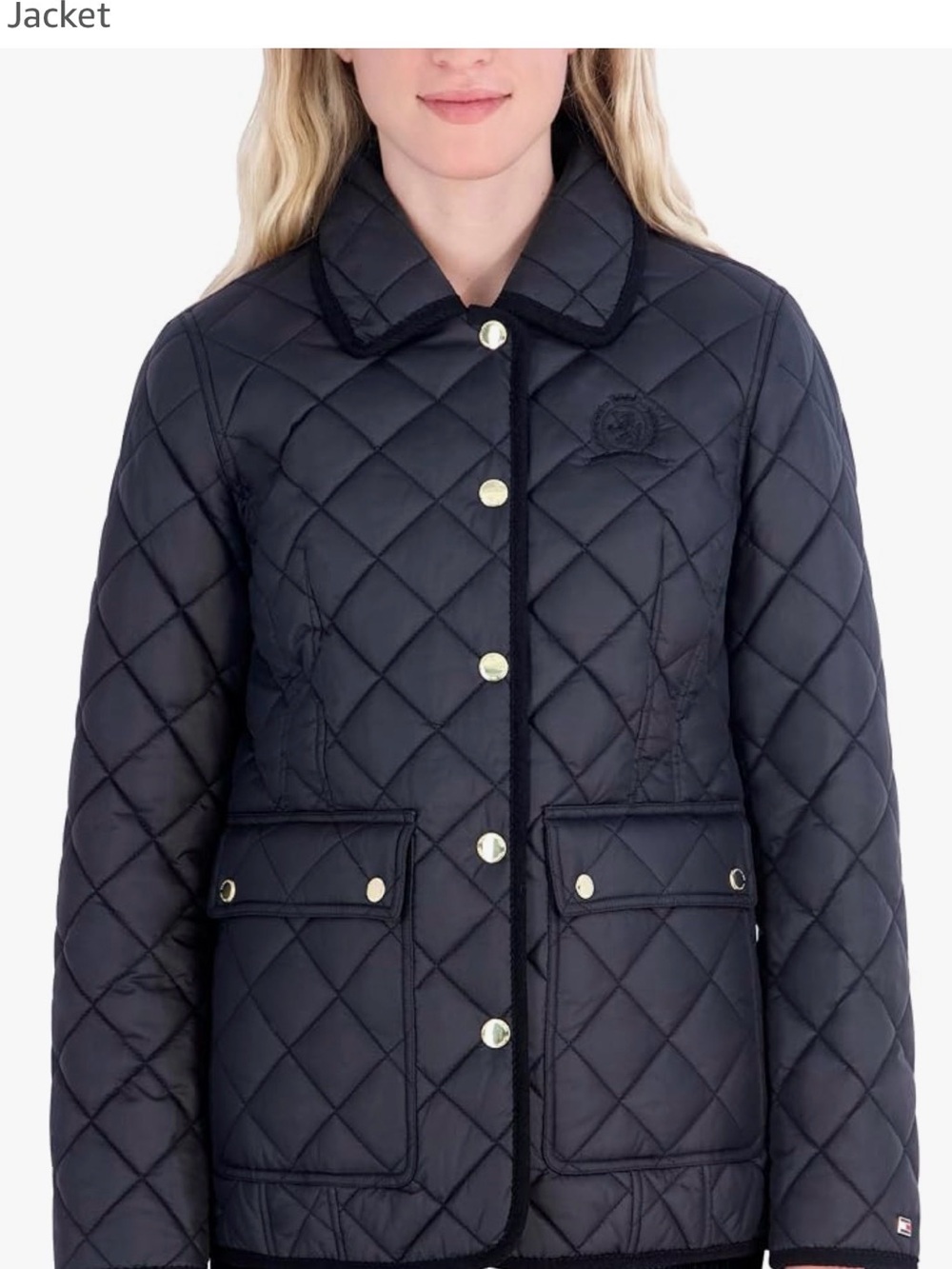 Tommy Hilfiger Navy Quilted Diamond Puffer Jacket with Gold-Tone Snaps